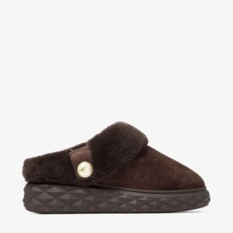 Diamond Maxi Mule F Mules i chokladbrunt mocka med fårskinn