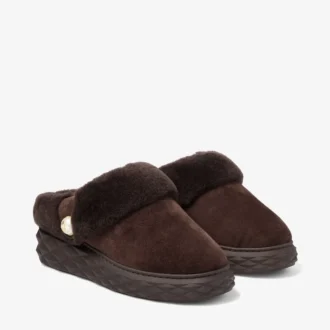 Diamond Maxi Mule F Mules i chokladbrunt mocka med fårskinn