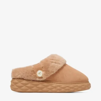 Diamond Maxi Mule F Toffee-mules i mocka med fårskinn