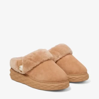 Diamond Maxi Mule F Toffee-mules i mocka med fårskinn