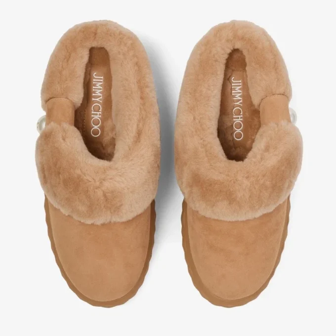 Diamond Maxi Mule F Toffee-mules i mocka med fårskinn Diamond Maxi Mule F Toffee-mules i mocka med fårskinn