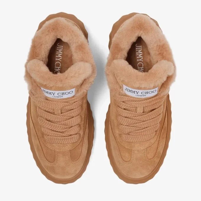 Diamond Maxi Retro F Toffee Velvet Suede Low Top-träningsskor med shearling Diamond Maxi Retro F Toffee Velvet Suede Low Top-träningsskor med shearling