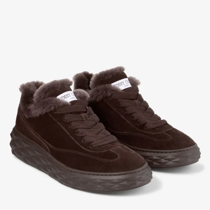 Diamond Maxi Retro M Chokladfärgade låga sneakers i sammet och mocka med fårskinn