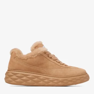 Diamond Maxi Retro M Toffee-färgade låga sneakers i sammet och mocka med shearling