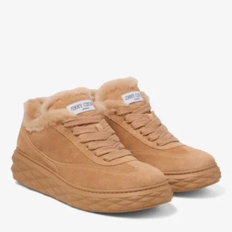 Diamond Maxi Retro M Toffee-färgade låga sneakers i sammet och mocka med shearling