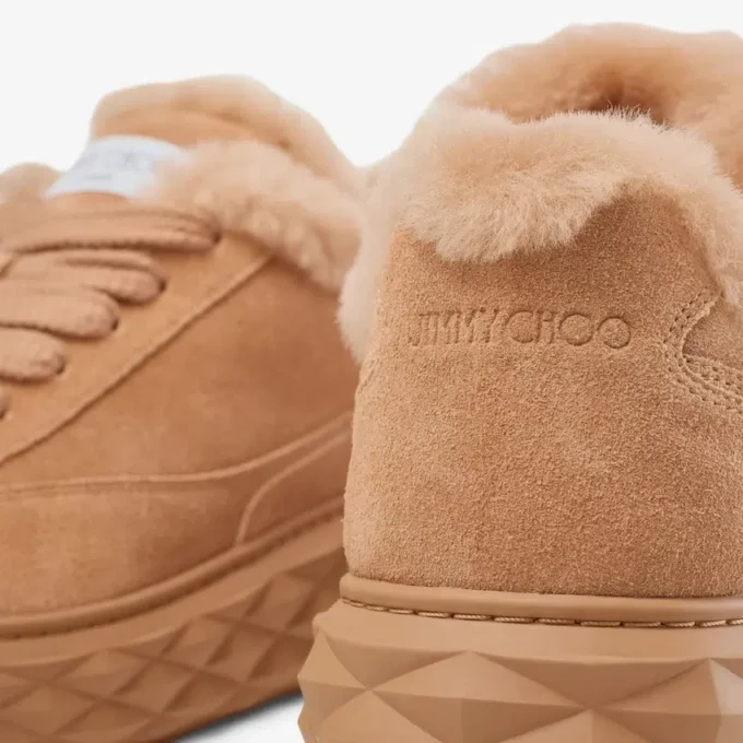 Diamond Maxi Retro M Toffee-färgade låga sneakers i sammet och mocka med shearling