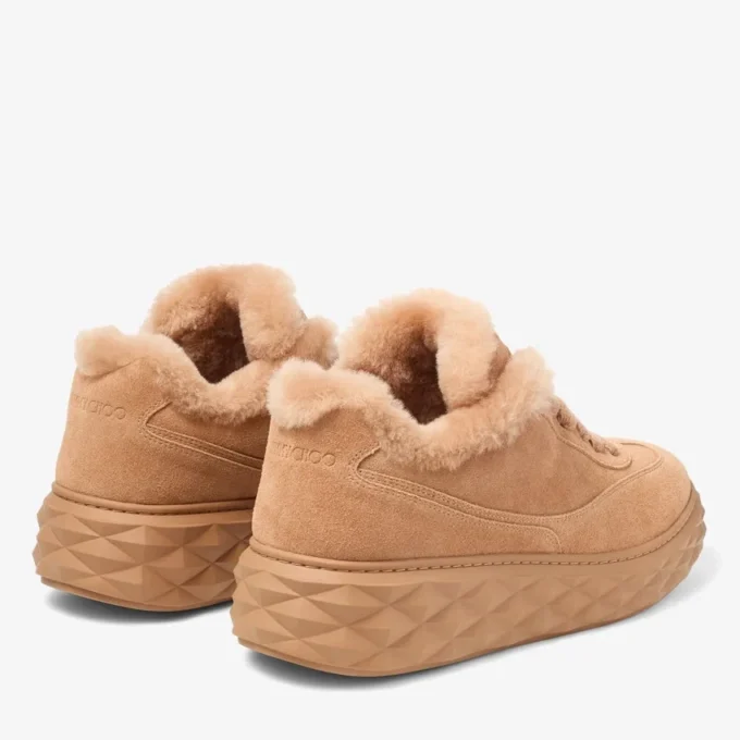 Diamond Maxi Retro M Toffee-färgade låga sneakers i sammet och mocka med shearling