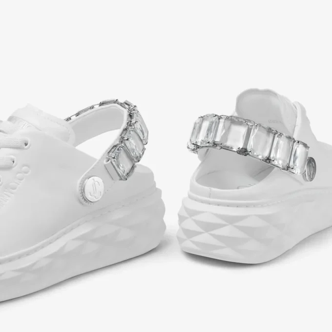 Diamond Sling vita tofflor i nappaläder med kristallrem