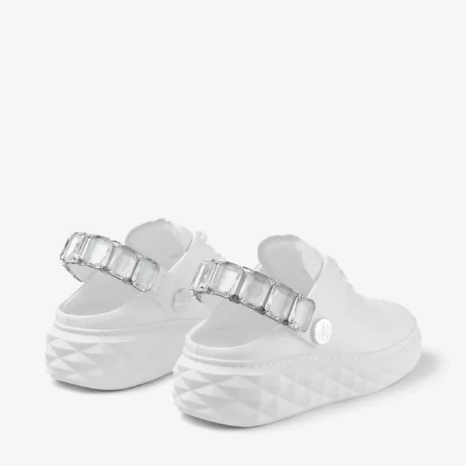 Diamond Sling vita tofflor i nappaläder med kristallrem