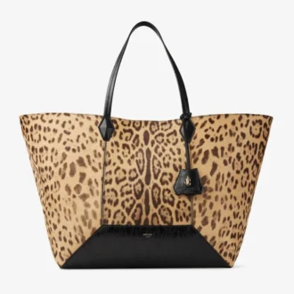 Diamond Tote Large – stor väska i ponnyläder med naturligt leopardmönster