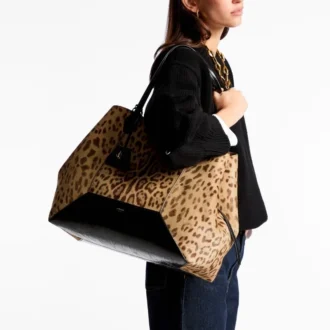 Diamond Tote Large – stor väska i ponnyläder med naturligt leopardmönster
