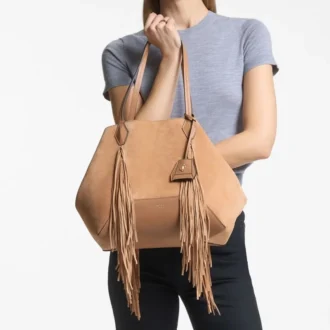 Diamond Tote Medium Toffee Suede Tote Bag med fransar