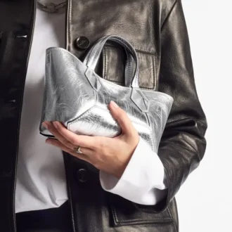 Diamond Tote Mini Silver Vintage Metallic Leather Mini Bag