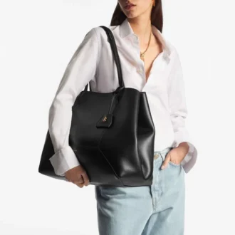 Diamond Tote Stor svart väska i kalvskinn