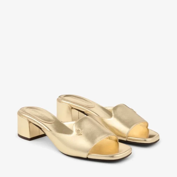 Dina 45 Mulesandaler i guldmetalliskt läder Dina 45 Mulesandaler i guldmetalliskt läder