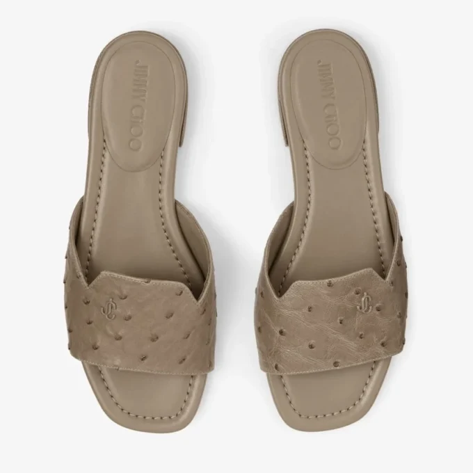 Dina Flat Taupe Flats i strutsläder