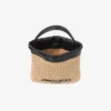 Dragsko-påse med handtag i naturfärgad och svart mjuk raffia med läderkant Dragsko-påse med handtag i naturfärgad och svart mjuk raffia med läderkant