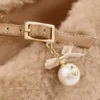 Eleri Ballerina Toffee-färgade ballerinapumps i shearling med pärlcharm