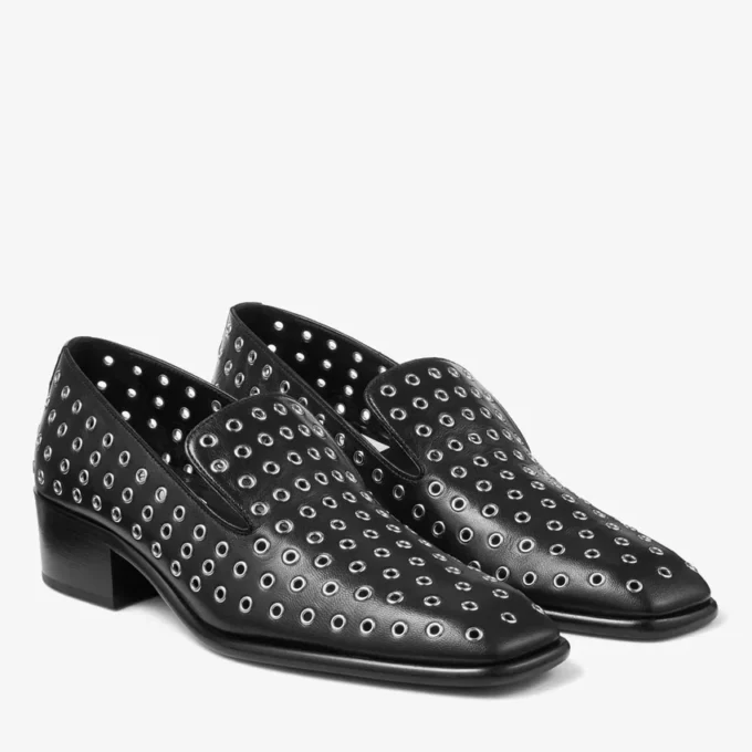 Eliot Slipper 45 Herrtofflor i svart metallic-nappaläder med öljetter Eliot Slipper 45 Herrtofflor i svart metallic-nappaläder med öljetter