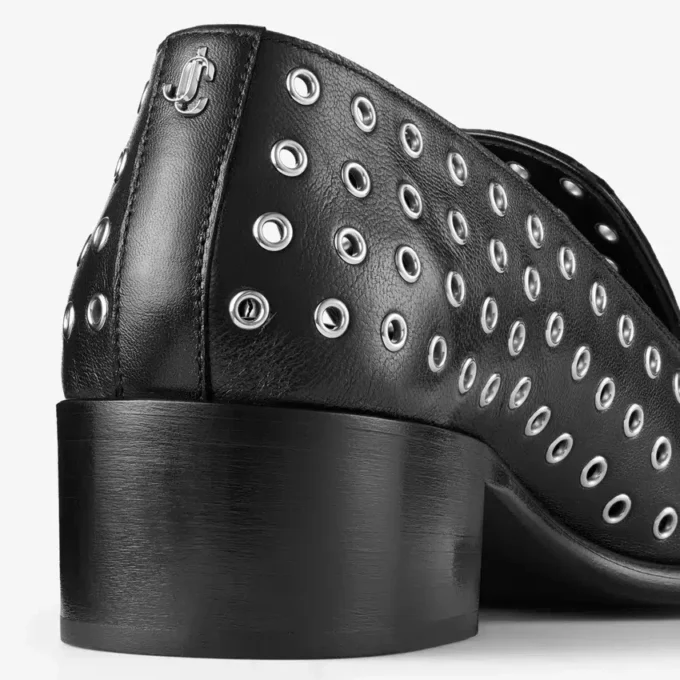 Eliot Slipper 45 Herrtofflor i svart metallic-nappaläder med öljetter Eliot Slipper 45 Herrtofflor i svart metallic-nappaläder med öljetter