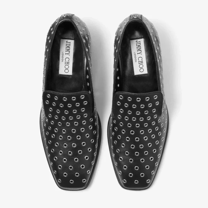 Eliot Slipper 45 Herrtofflor i svart metallic-nappaläder med öljetter Eliot Slipper 45 Herrtofflor i svart metallic-nappaläder med öljetter