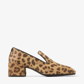 Eliot Slipper 45 Naturliga tofflor i ponnyläder med leopardmönster