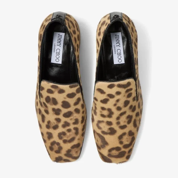 Eliot Slipper 45 Naturliga tofflor i ponnyläder med leopardmönster