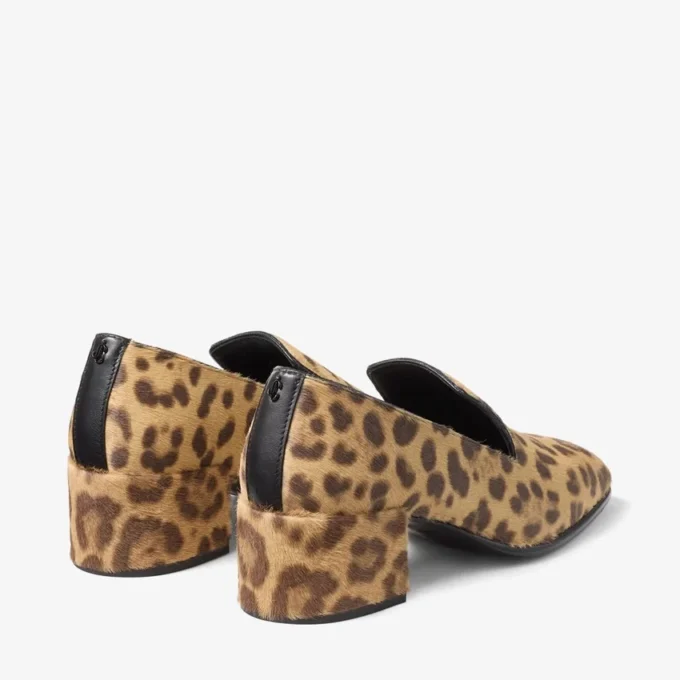 Eliot Slipper 45 Naturliga tofflor i ponnyläder med leopardmönster