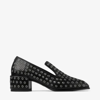 Eliot Slipper 45 Svarta tofflor i metalliskt nappaläder med öljetter