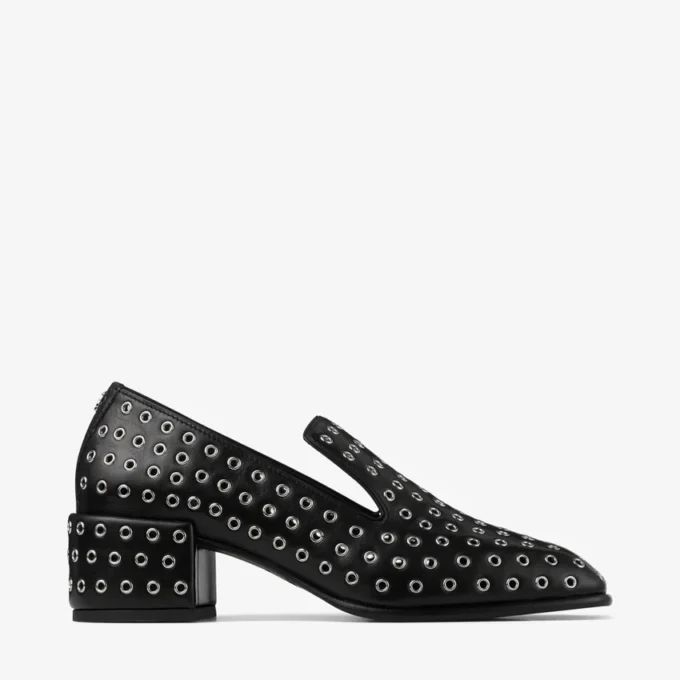 Eliot Slipper 45 Svarta tofflor i metalliskt nappaläder med öljetter