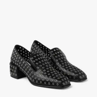 Eliot Slipper 45 Svarta tofflor i metalliskt nappaläder med öljetter