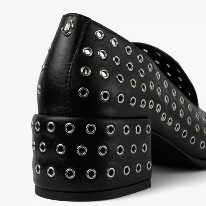 Eliot Slipper 45 Svarta tofflor i metalliskt nappaläder med öljetter