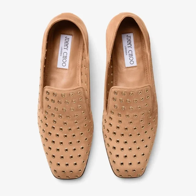 Eliot Slipper F Toffee-färgade mockaslippers med öljetter