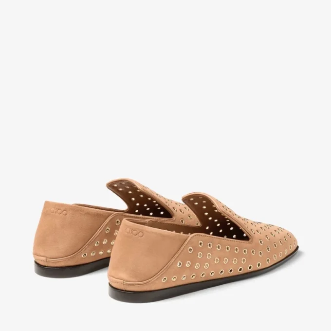 Eliot Slipper F Toffee-färgade mockaslippers med öljetter