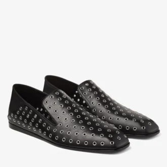 Eliot Slipper Herrtofflor i svart metallic-nappaläder med öljetter