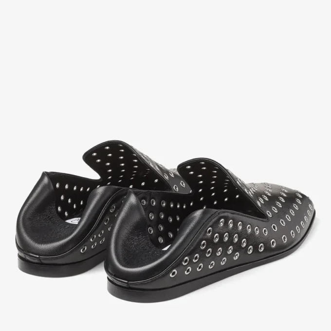 Eliot Slipper Herrtofflor i svart metallic-nappaläder med öljetter Eliot Slipper Herrtofflor i svart metallic-nappaläder med öljetter