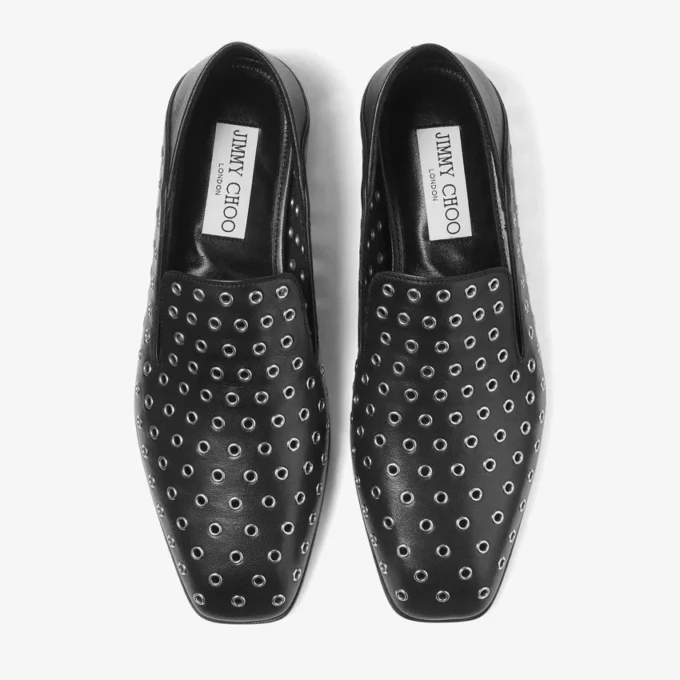 Eliot Slipper Herrtofflor i svart metallic-nappaläder med öljetter Eliot Slipper Herrtofflor i svart metallic-nappaläder med öljetter