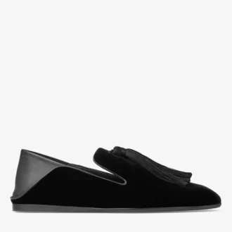 Eliot Slipper Herrtofflor i svart sammet med tofs