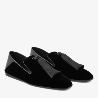Eliot Slipper Herrtofflor i svart sammet med tofs