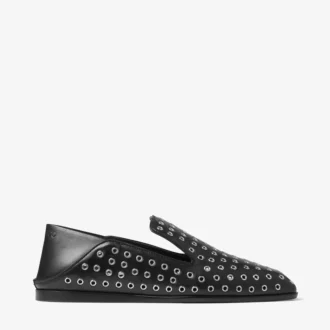 Eliot Slipper Svarta tofflor i metalliskt nappaläder med öljetter