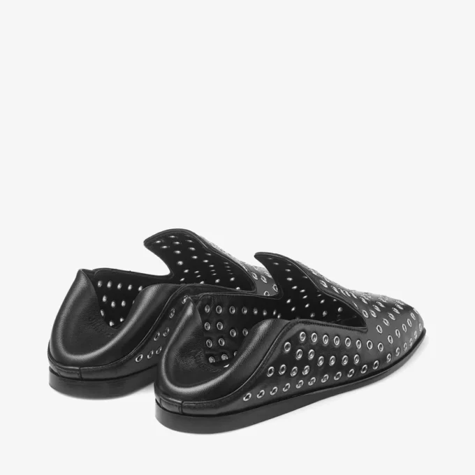 Eliot Slipper Svarta tofflor i metalliskt nappaläder med öljetter