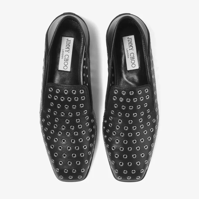 Eliot Slipper Svarta tofflor i metalliskt nappaläder med öljetter
