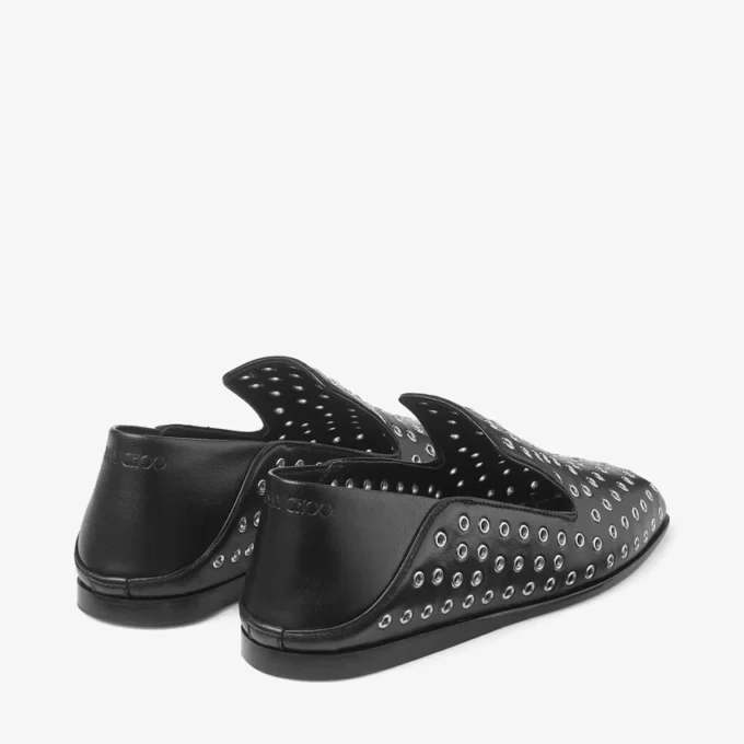 Eliot Slipper Svarta tofflor i metalliskt nappaläder med öljetter