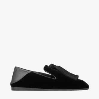 Eliot Slipper Svarta tofflor i sammet med tofs