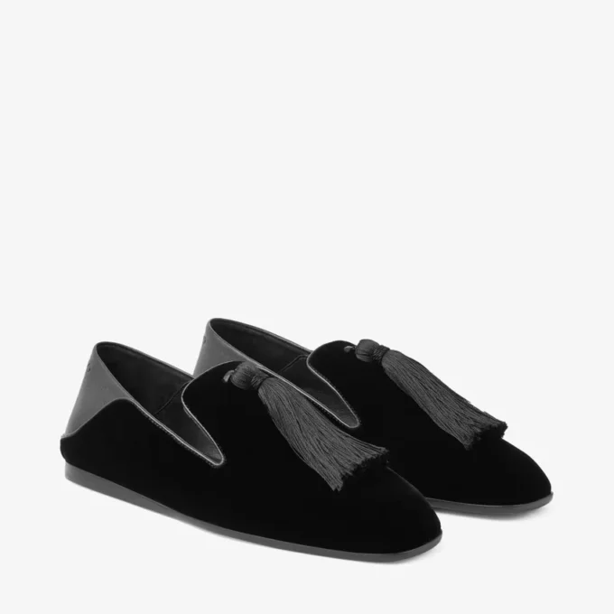 Eliot Slipper Svarta tofflor i sammet med tofs