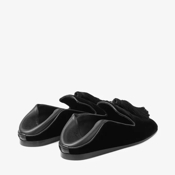 Eliot Slipper Svarta tofflor i sammet med tofs