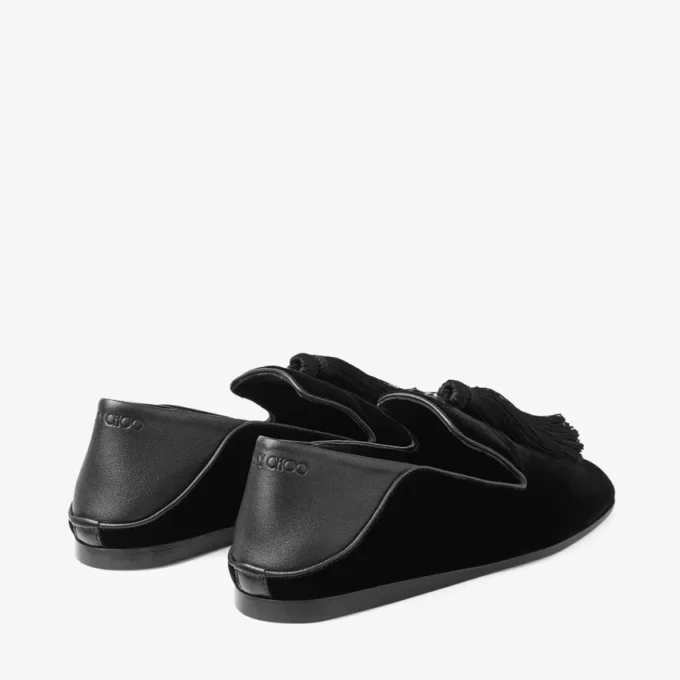 Eliot Slipper Svarta tofflor i sammet med tofs