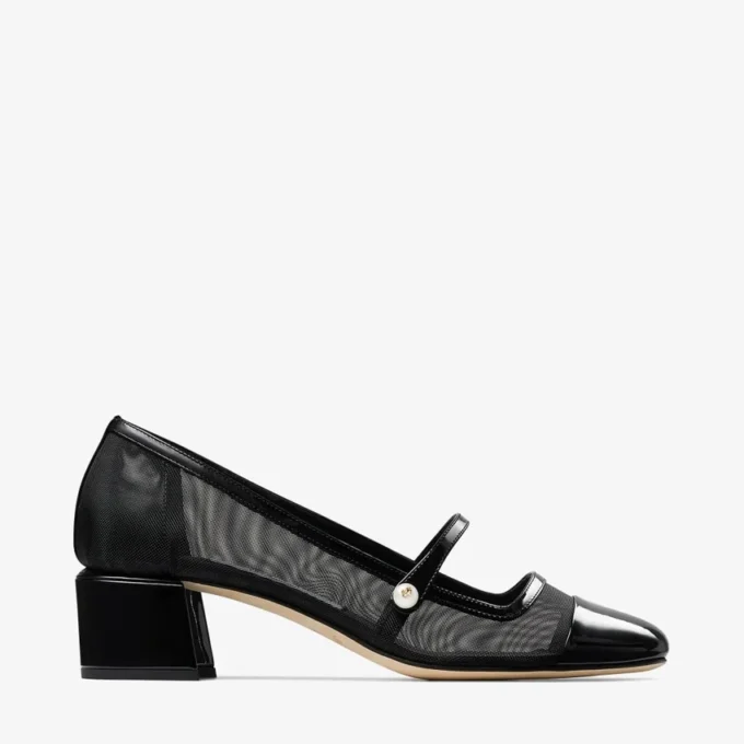 Elisa 45 svarta pumps i lack och mesh
