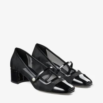 Elisa 45 svarta pumps i lack och mesh