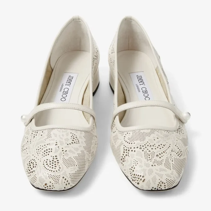 Elisa Ballerina Latte jimmy choo perforerade nappa-snörningsballerinaskor